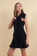 Load image into Gallery viewer, Doe &amp; Rae Solid Color Zip Up Front Mini Dress in Black

