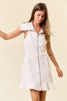 Doe & Rae Solid Color Zip Up Front Mini Dress in Ivory