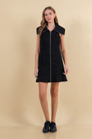 Doe & Rae Solid Color Zip Up Front Mini Dress in Black