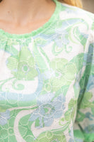VOY Floral Print and Embroidery Top with Fringe Details in Green