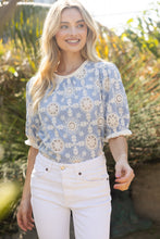Load image into Gallery viewer, VOY Floral Embroidery Top with Fringe in Slate Blue
