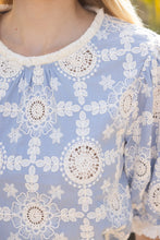 Load image into Gallery viewer, VOY Floral Embroidery Top with Fringe in Slate Blue
