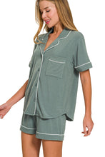 Load image into Gallery viewer, Solid Color Button Down Top and Shorts Pajama Set in Ash Jade
