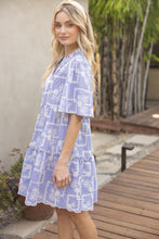 Load image into Gallery viewer, VOY Striped Dress with Floral Embroidery in Blue
