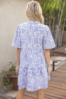 VOY Striped Dress with Floral Embroidery in Blue