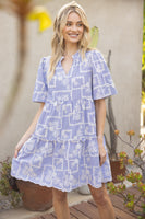 VOY Striped Dress with Floral Embroidery in Blue