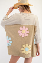 Load image into Gallery viewer, Easel OVERSIZED Flower Patched Top in Olive Grey
