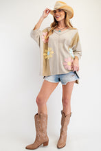 Load image into Gallery viewer, Easel OVERSIZED Flower Patched Top in Olive Grey
