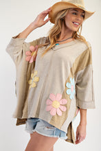 Load image into Gallery viewer, Easel OVERSIZED Flower Patched Top in Olive Grey
