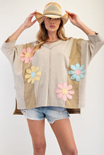 Load image into Gallery viewer, Easel OVERSIZED Flower Patched Top in Olive Grey
