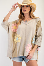 Load image into Gallery viewer, Easel OVERSIZED Flower Patched Top in Olive Grey
