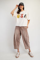 Easel Solid Color Terry Knit Top with USA Mixed Fabric Patches on Front in Ivory