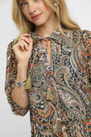 Umgee Paisley Print Peplum Top in Green/Orange