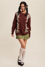 Load image into Gallery viewer, Listicle Cable Knit and Flower Detail Knit Sweater in Burgundy
