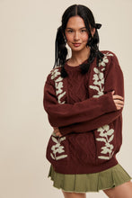 Load image into Gallery viewer, Listicle Cable Knit and Flower Detail Knit Sweater in Burgundy
