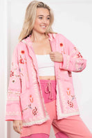 BlueVelvet Open Front Hooded Embroidered Cardigan in Pink ON ORDER