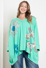 Load image into Gallery viewer, BlueVelvet OVERSIZED Flower Patched Cotton Top in Mint Green
