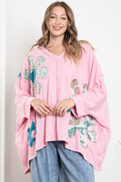 BlueVelvet OVERSIZED Flower Patched Cotton Top in Pink