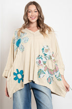 Load image into Gallery viewer, BlueVelvet OVERSIZED Flower Patched Cotton Top in Oatmeal
