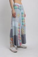 BlueVelvet Multi Contrast Patchwork Pants in Sky Blue-Mint