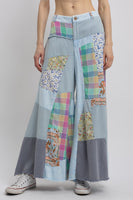 BlueVelvet Multi Contrast Patchwork Pants in Sky Blue-Mint