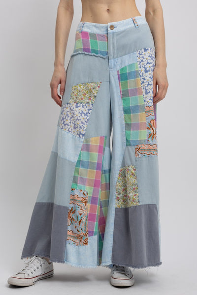 BlueVelvet Multi Contrast Patchwork Pants in Sky Blue-Mint – June Adel