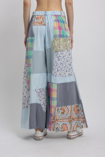 BlueVelvet Multi Contrast Patchwork Pants in Sky Blue-Mint