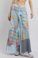 BlueVelvet Multi Contrast Patchwork Pants in Sky Blue-Mint