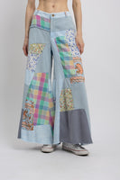 BlueVelvet Multi Contrast Patchwork Pants in Sky Blue-Mint