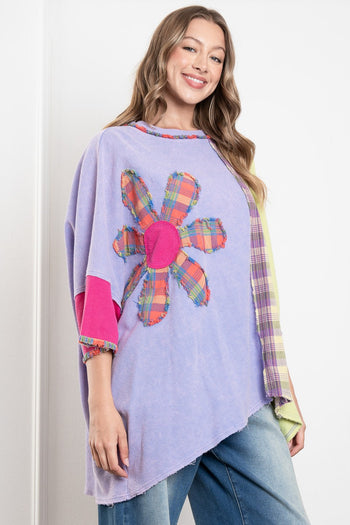 BlueVelvet OVERSIZED Mixed Color Block Patched Top in Purple-Multi