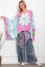 Load image into Gallery viewer, BlueVelvet OVERSIZED Stripe and Flower Patched Poncho Top in Pink-Blue
