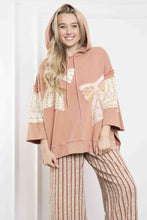 Load image into Gallery viewer, BlueVelvet Terry Knit Pullover Top with Contrasting Print Bow Patches and Stripes in Terracotta
