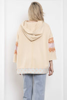 BlueVelvet Terry Knit Pullover Top with Contrasting Print Bow Patches and Stripes in Natural