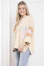 Load image into Gallery viewer, BlueVelvet Terry Knit Pullover Top with Contrasting Print Bow Patches and Stripes in Natural
