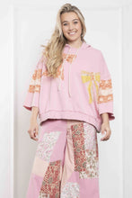 Load image into Gallery viewer, BlueVelvet Terry Knit Pullover Top with Contrasting Print Bow Patches and Stripes in Light Pink
