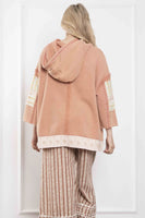 BlueVelvet Terry Knit Pullover Top with Contrasting Print Bow Patches and Stripes in Terracotta