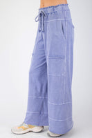 Easel Mineral Washed Terry Knit Pants in Misty Blue