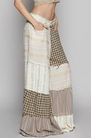 POL Contrasting Panel Patchwork Wide Leg Pants in Natural Multi