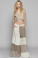 POL Contrasting Panel Patchwork Wide Leg Pants in Natural Multi