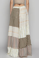 POL Contrasting Panel Patchwork Wide Leg Pants in Natural Multi