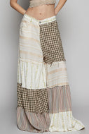 POL Contrasting Panel Patchwork Wide Leg Pants in Natural Multi