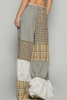 POL Contrasting Panel Patchwork Wide Leg Pants in Olive Multi