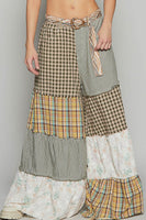 POL Contrasting Panel Patchwork Wide Leg Pants in Olive Multi