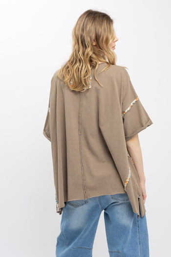 BlueVelvet Flower Patchwork OVERSIZED Top in Mushroom