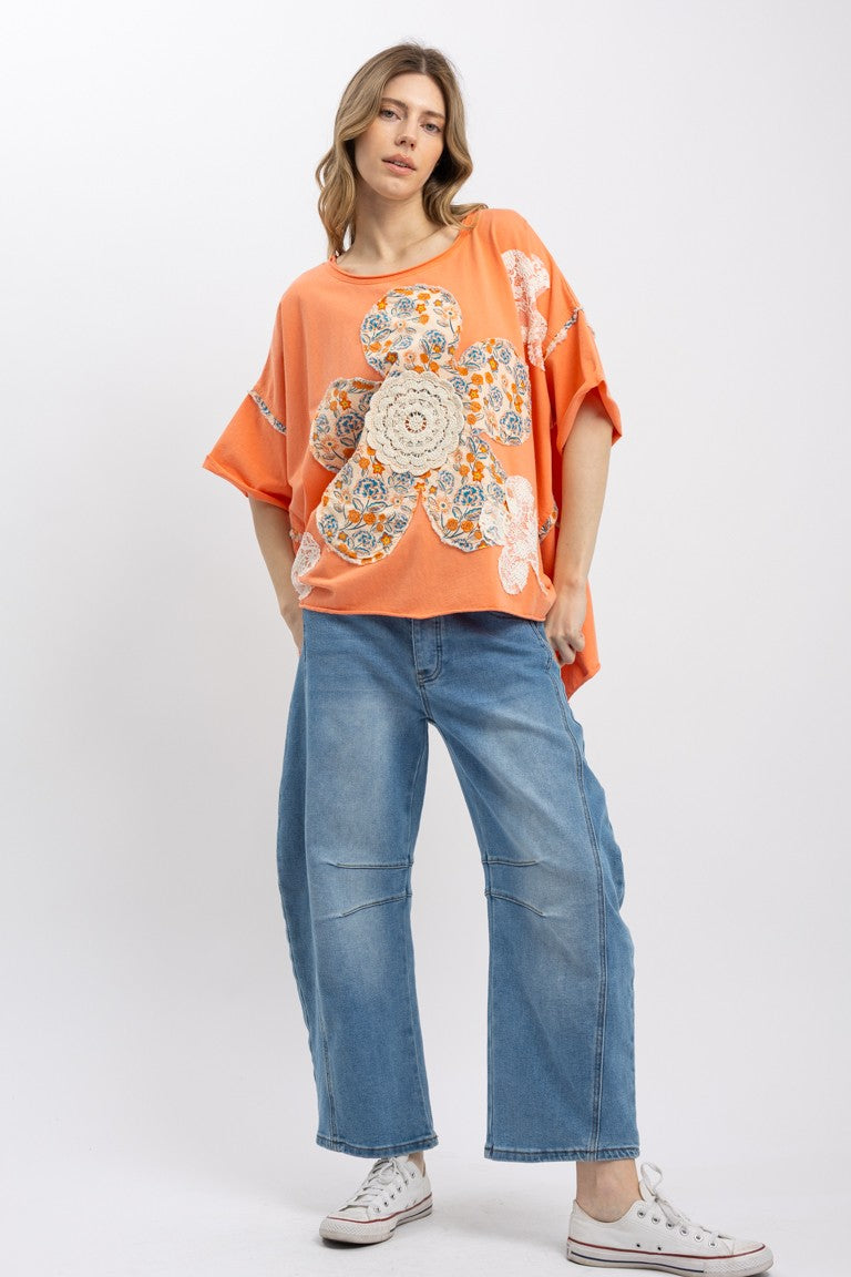 【新品】MARTE Patchwork Circular Top BlueVelvet Flower Patchwork OVERSIZED Top in Coral – June Adel