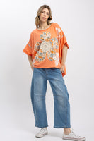 BlueVelvet Flower Patchwork OVERSIZED Top in Coral