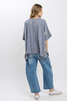BlueVelvet Flower Patchwork OVERSIZED Top in Steel Blue