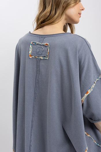 BlueVelvet Flower Patchwork OVERSIZED Top in Steel Blue