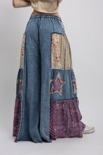 Load image into Gallery viewer, BlueVelvet Denim and Multi Print Fabric Wide Leg Pants in Light Denim

