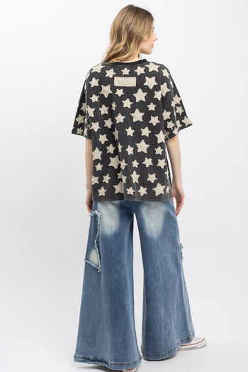 BlueVelvet Multi Size Star Patched Top in Black